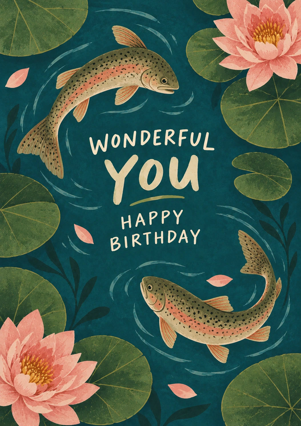 Rainbow Trout Lily Pad Pond Happy Birthday Card