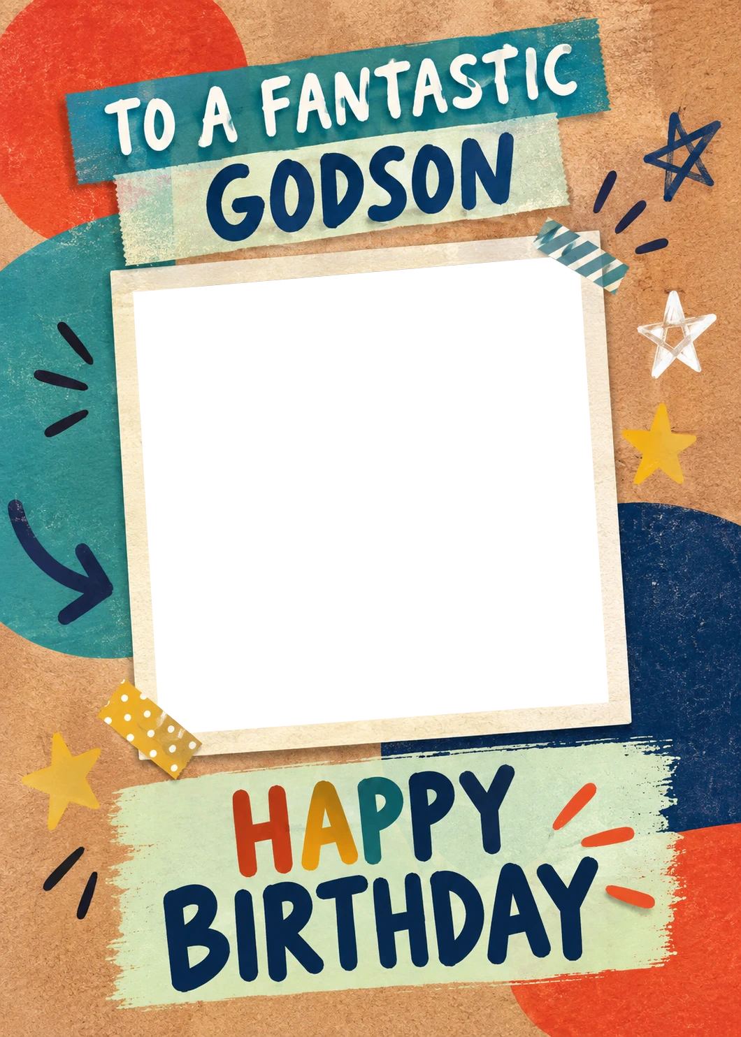 Fantastic Godson Colourful Kraft Photo Upload Birthday Card for Him