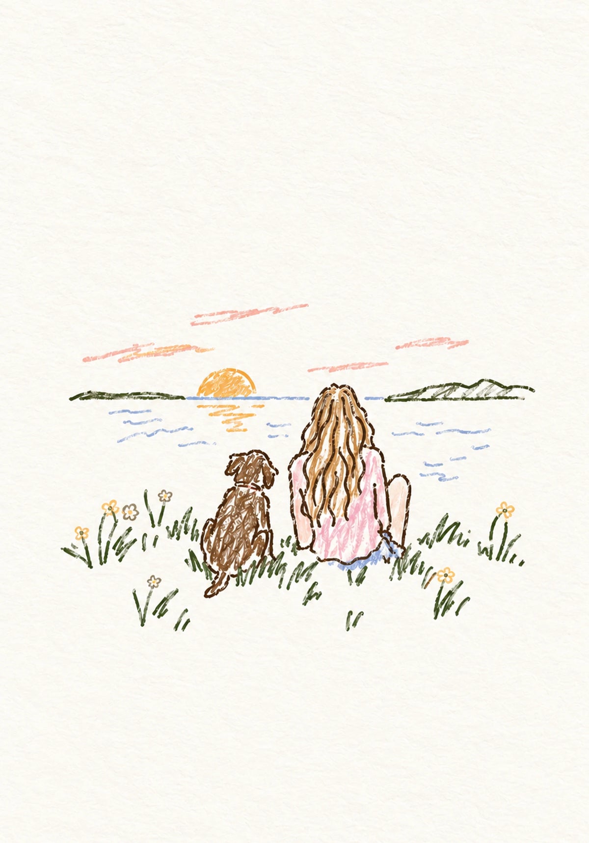 Girl and Dog Watching Sunset Friendship Card for Her
