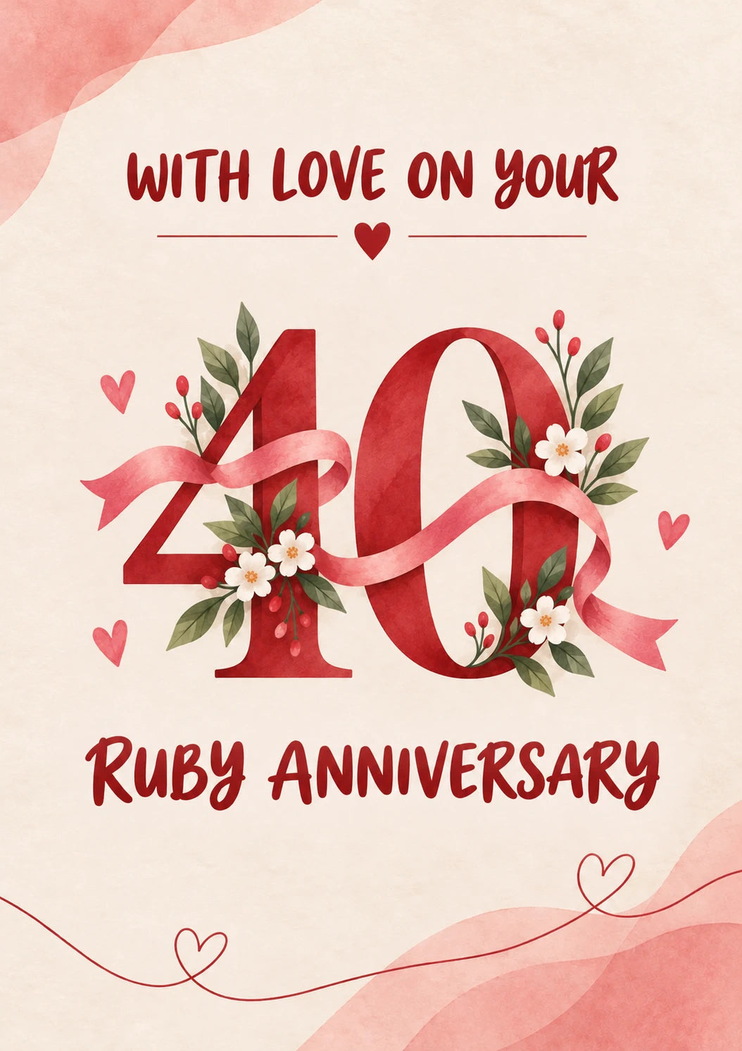 Ruby Red Floral Ribbon 40th Anniversary Card