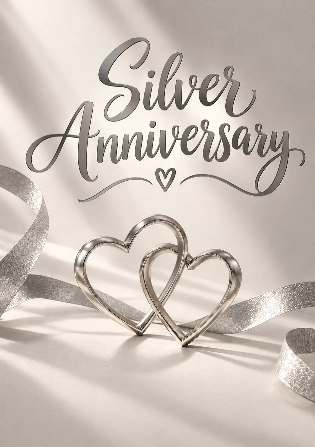 Silver Interlinked Hearts 25th Anniversary Card for Her