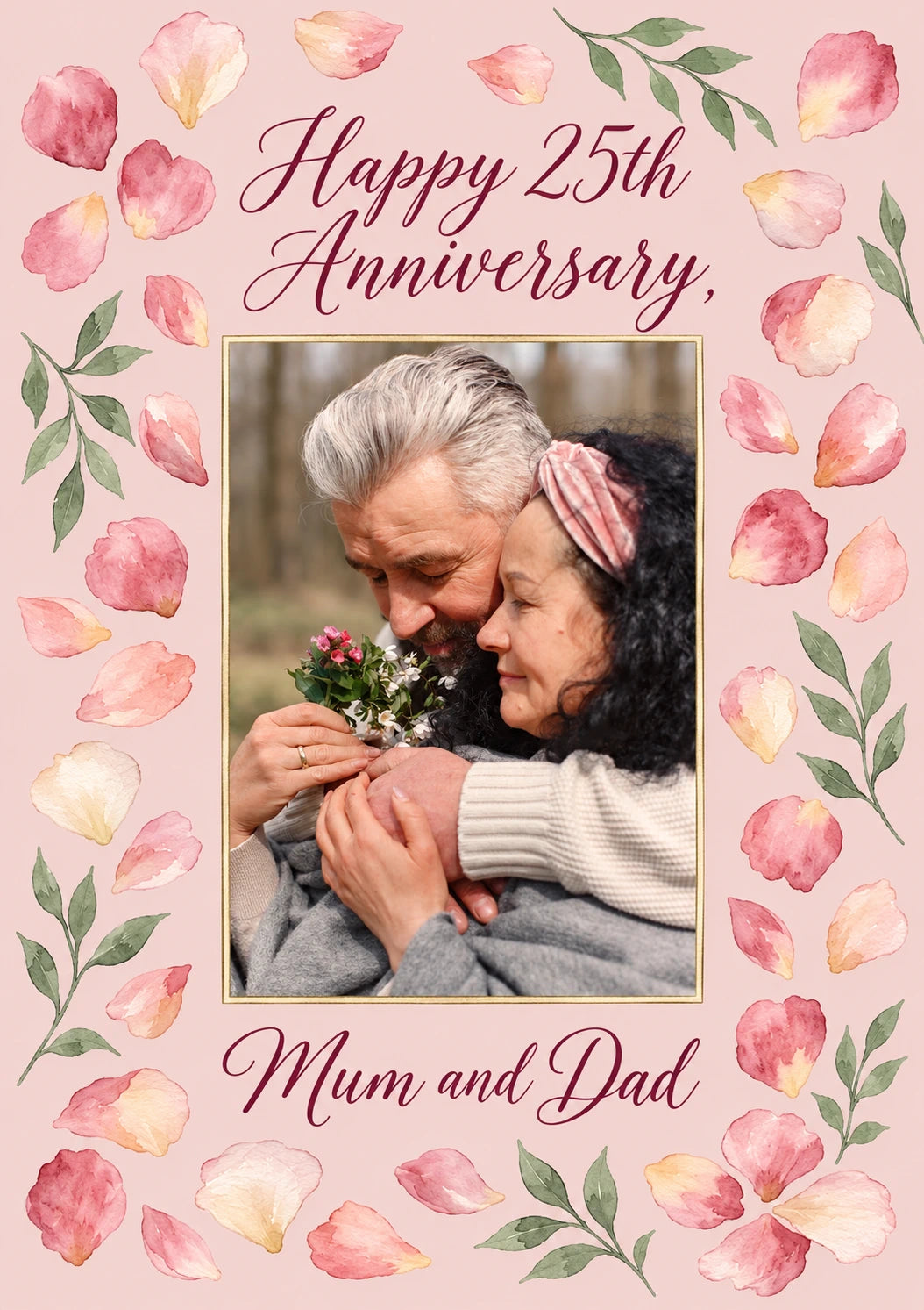 Watercolour Petal Floral Photo Upload 25th Anniversary Card for Mum and Dad