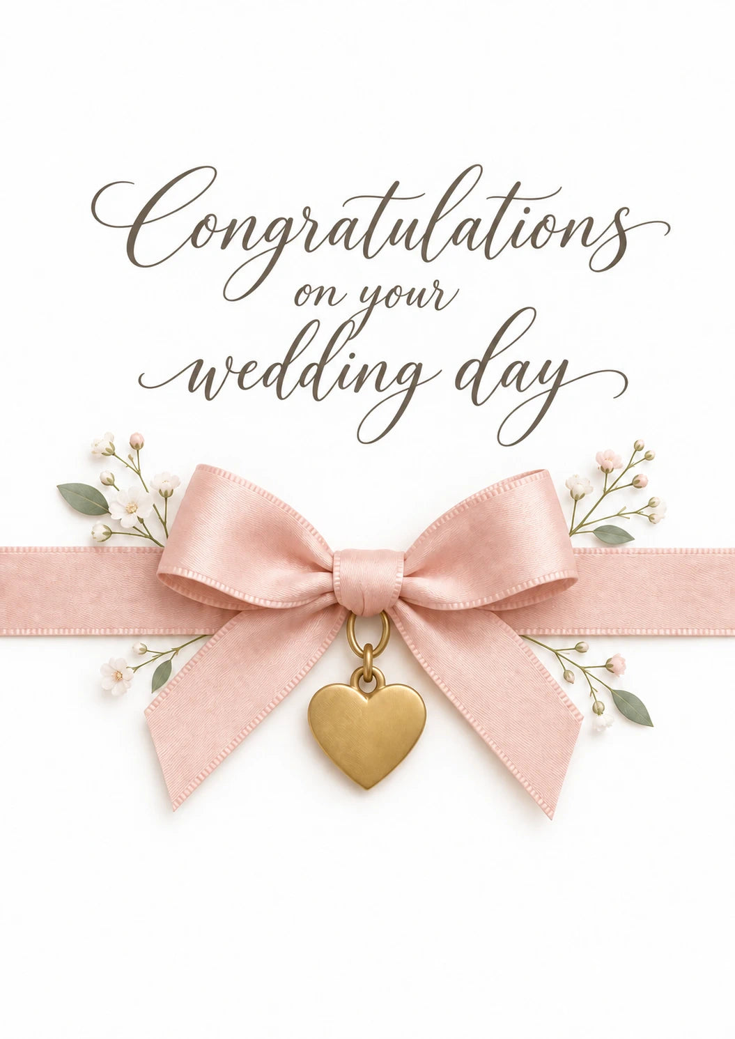 Pink Bow Gold Heart Congratulations Wedding Card