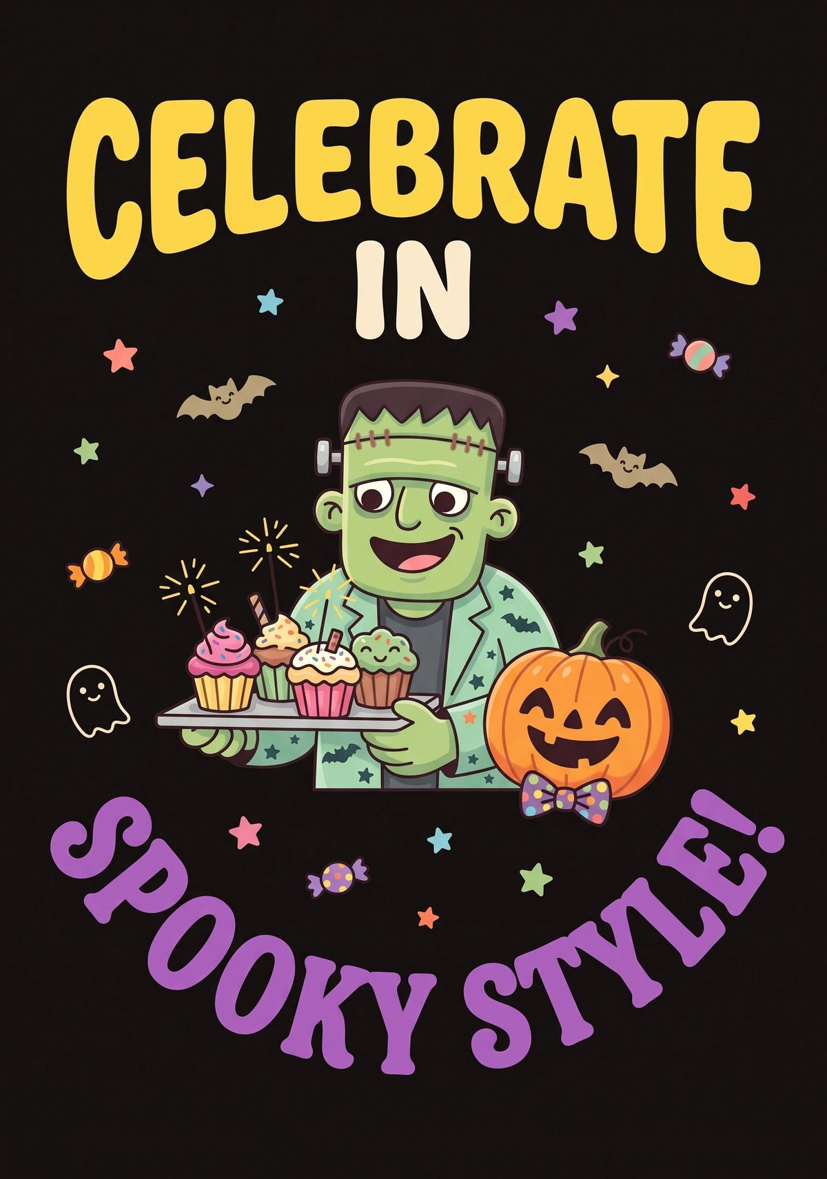 Funny Frankenstein Cupcakes Halloween Card for Kids