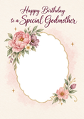 Load image into Gallery viewer, Pink Floral Wreath Godmother Photo Upload Birthday Card for Her
