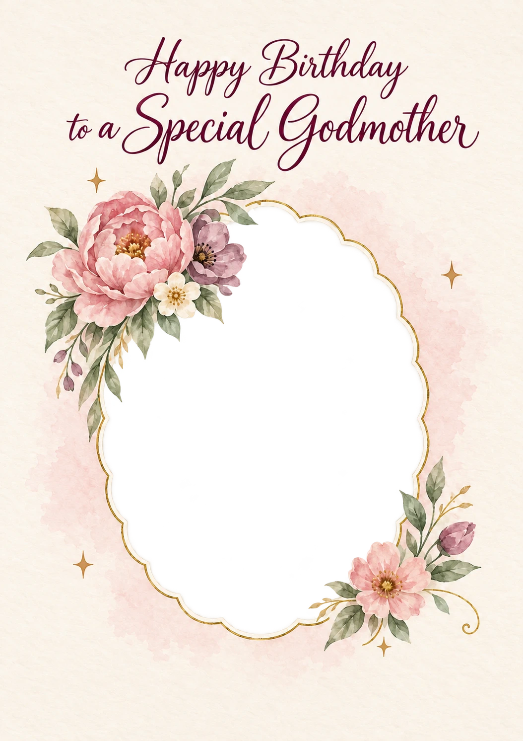Pink Floral Wreath Godmother Photo Upload Birthday Card for Her