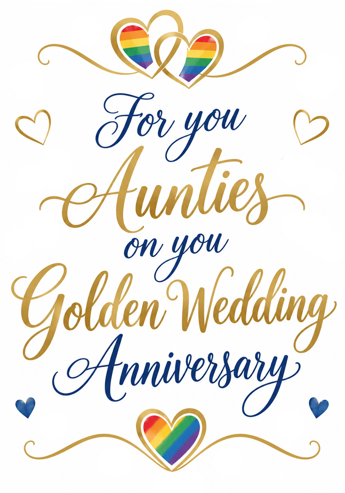 Rainbow Hearts Aunties Golden Wedding Anniversary Card