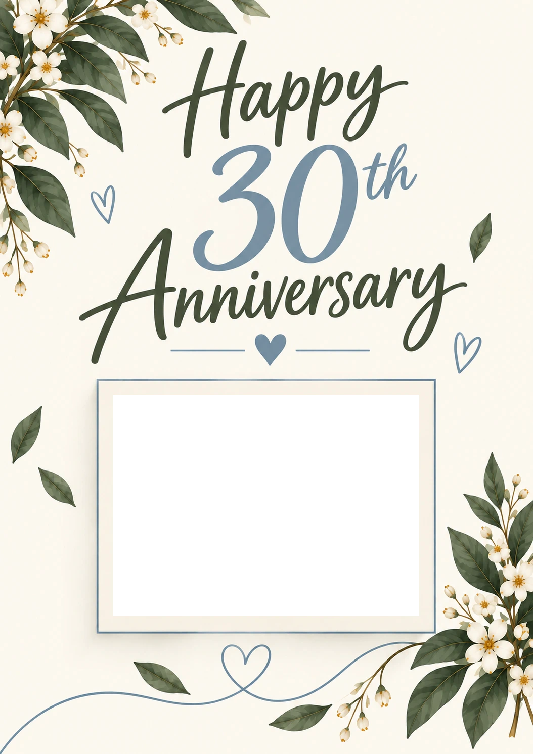 Botanical White Floral 30th Photo Upload Anniversary Card