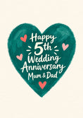 Load image into Gallery viewer, Teal Heart 5th Anniversary Card for Mum and Dad

