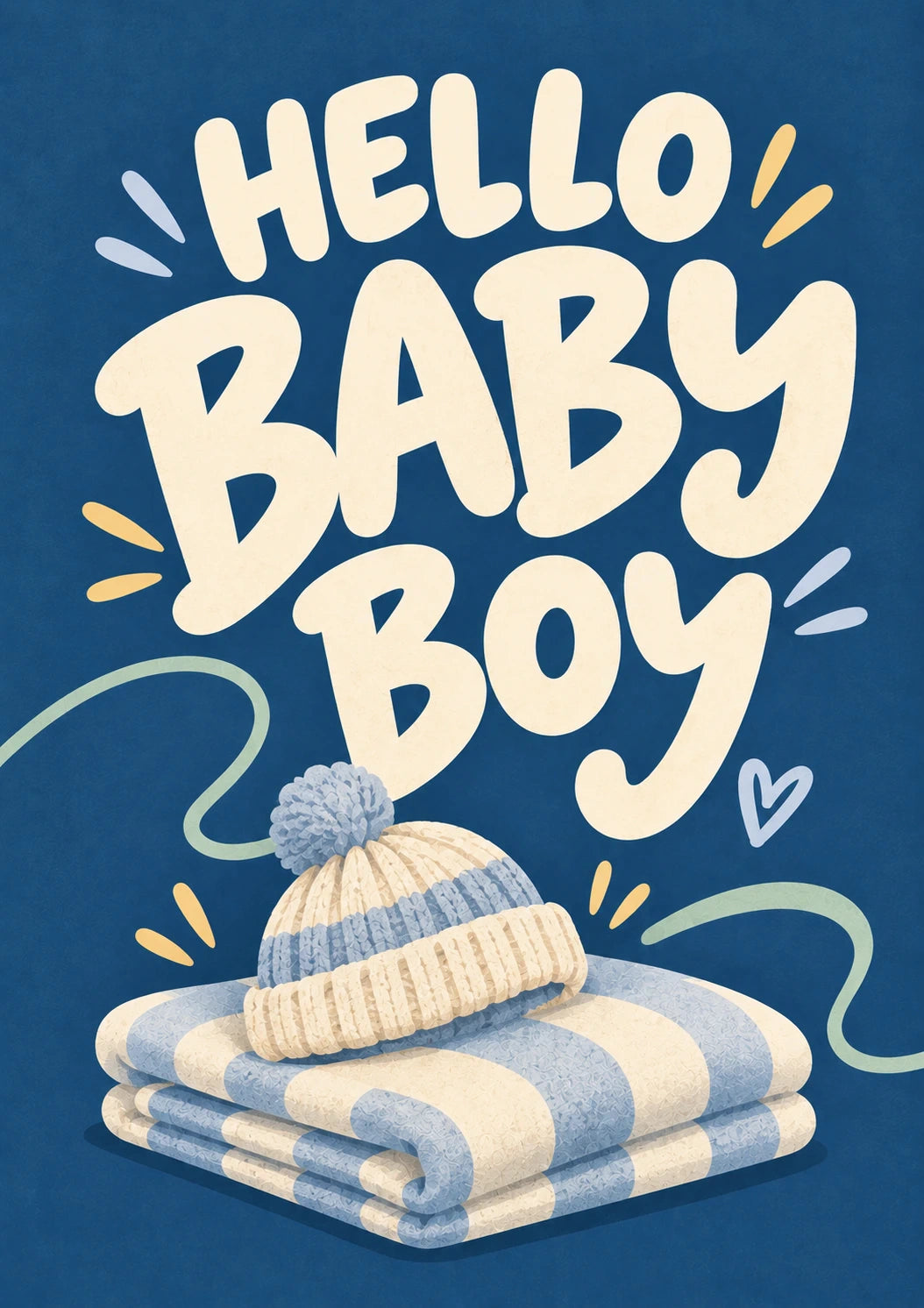 Hello Baby Boy Knitted Hat Best Friend New Baby Card