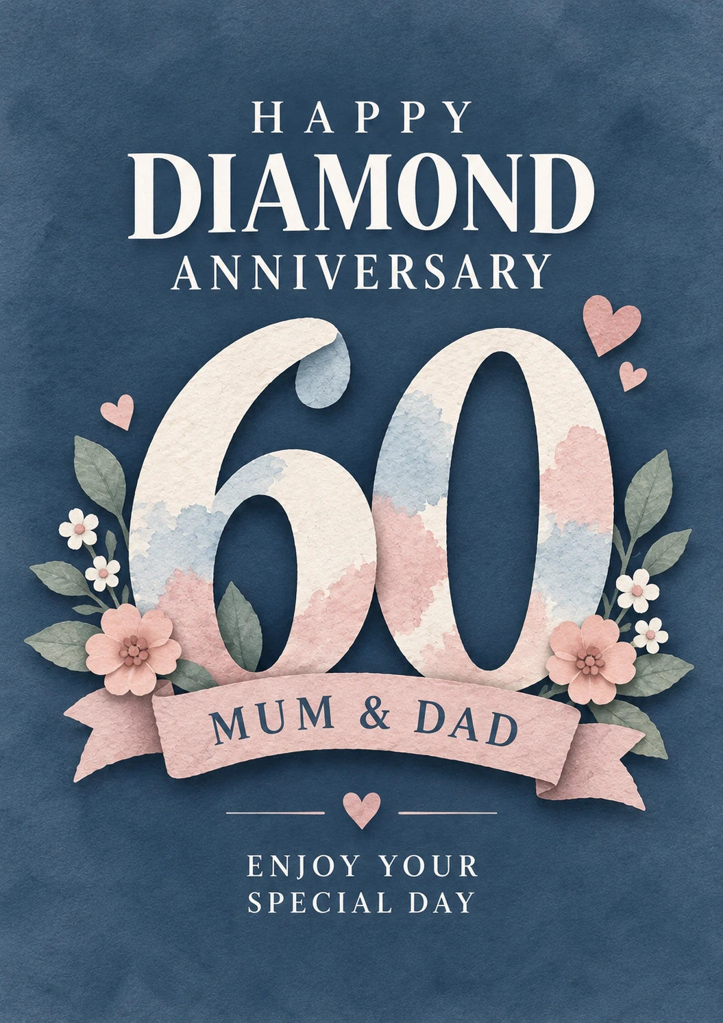 Diamond Floral 60th Anniversary Birthday Card for Mum and Dad