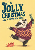 Load image into Gallery viewer, Funny Dancing Badger Jumper Christmas Card for Him

