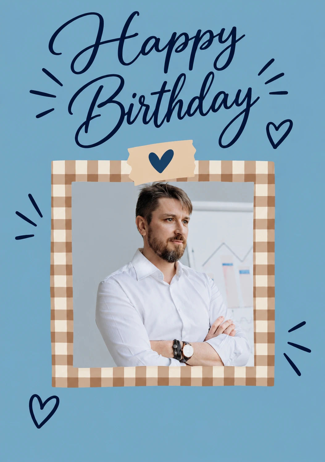 Blue Gingham Heart Photo Upload 40th Birthday Card for Him