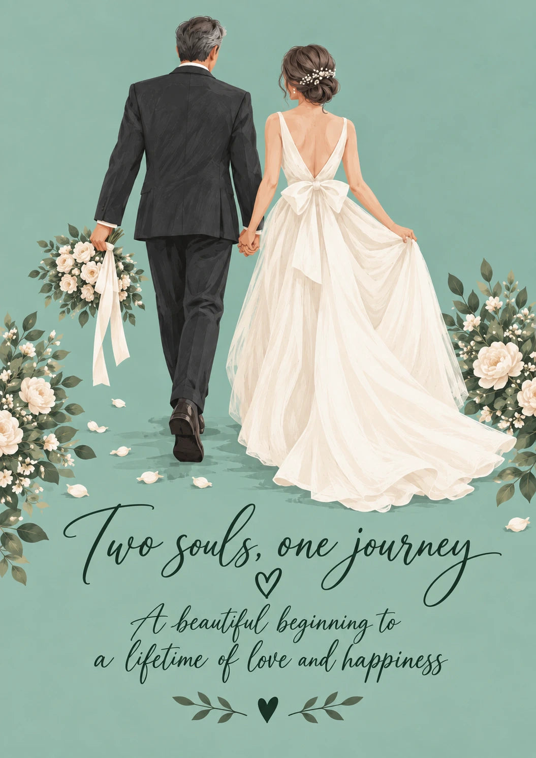 Elegant Bride and Groom Walking Wedding Card