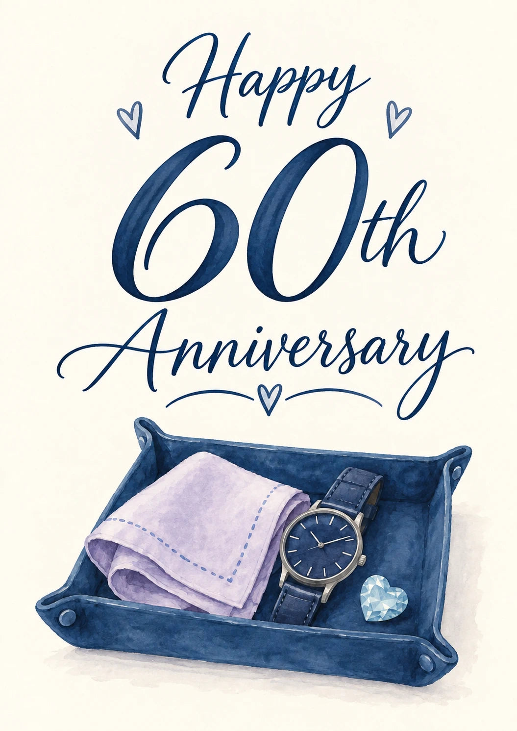 Blue Velvet Tray Watch and Diamond 60th Anniversary Card for Him