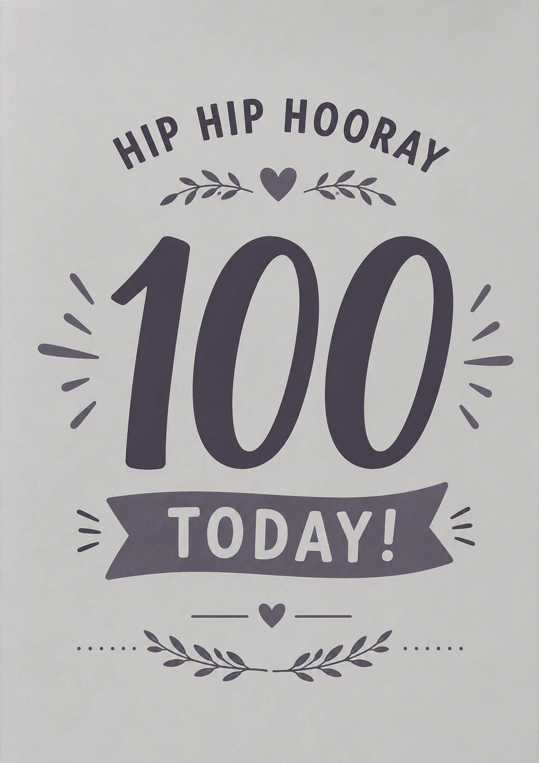 Hip Hip Hooray Dark Grey 100th Birthday Card
