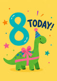 Load image into Gallery viewer, Cute Dinosaur with Party Hat 8th Birthday Card
