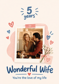 Load image into Gallery viewer, Wonderful Wife Hearts Photo Upload 5th Anniversary Card for Her
