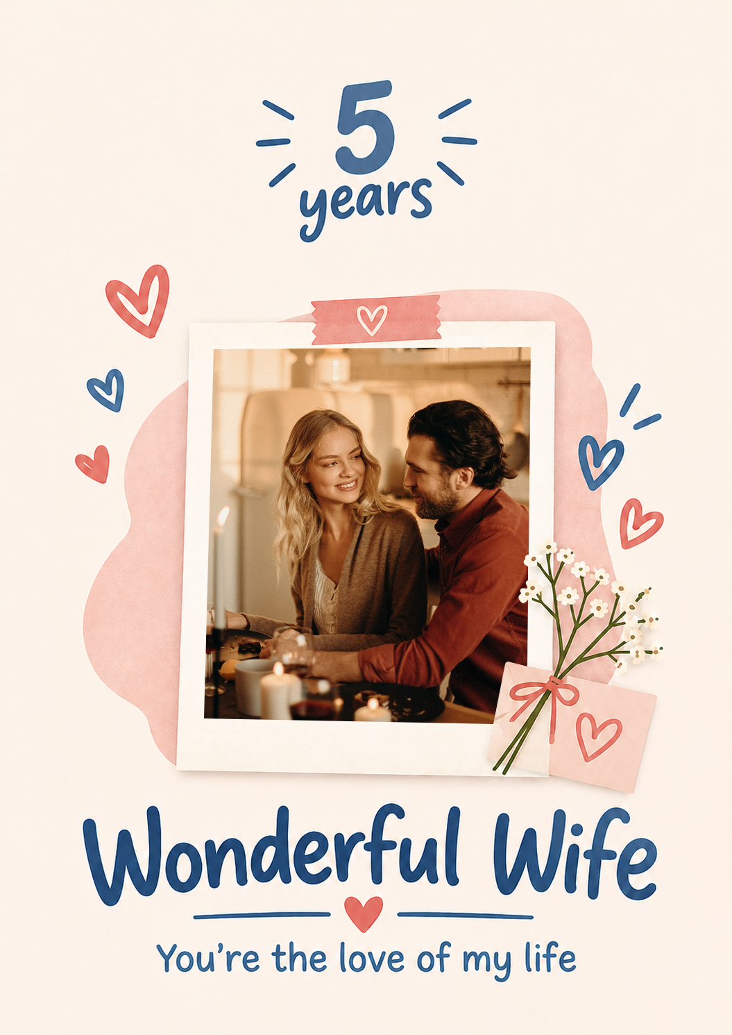 Wonderful Wife Hearts Photo Upload 5th Anniversary Card for Her