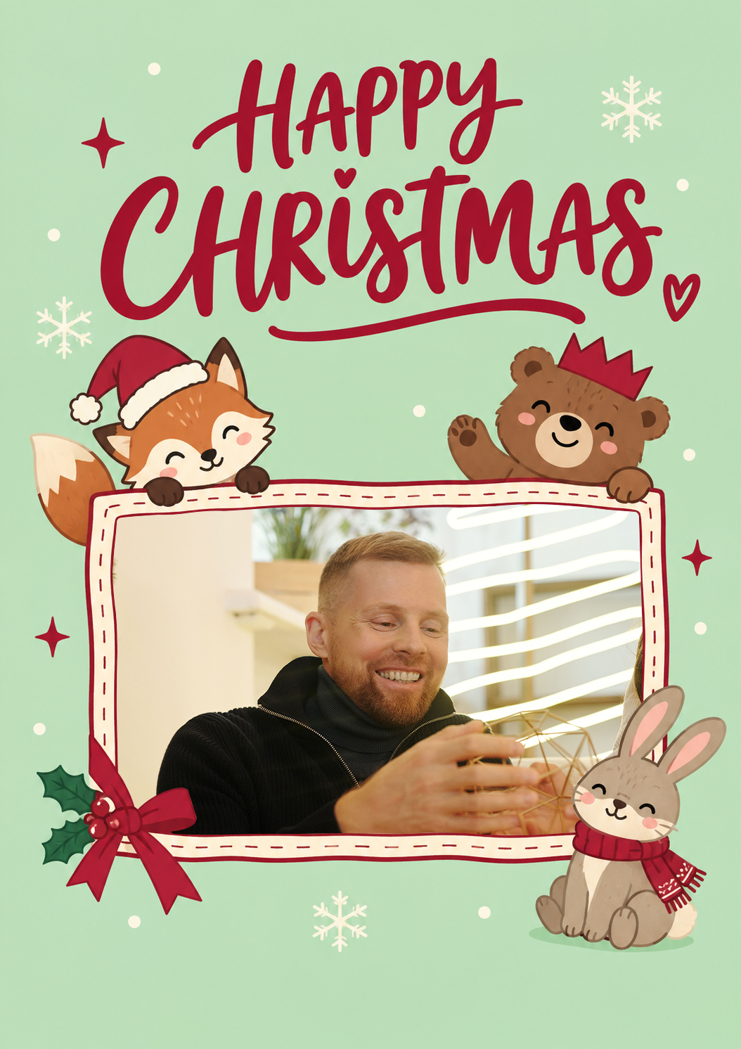 Woodland Animals Photo Upload Christmas Card for Him