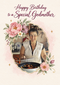 Load image into Gallery viewer, Pink Floral Wreath Godmother Photo Upload Birthday Card for Her
