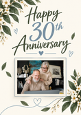 Load image into Gallery viewer, Botanical White Floral 30th Photo Upload Anniversary Card for Mum and Dad
