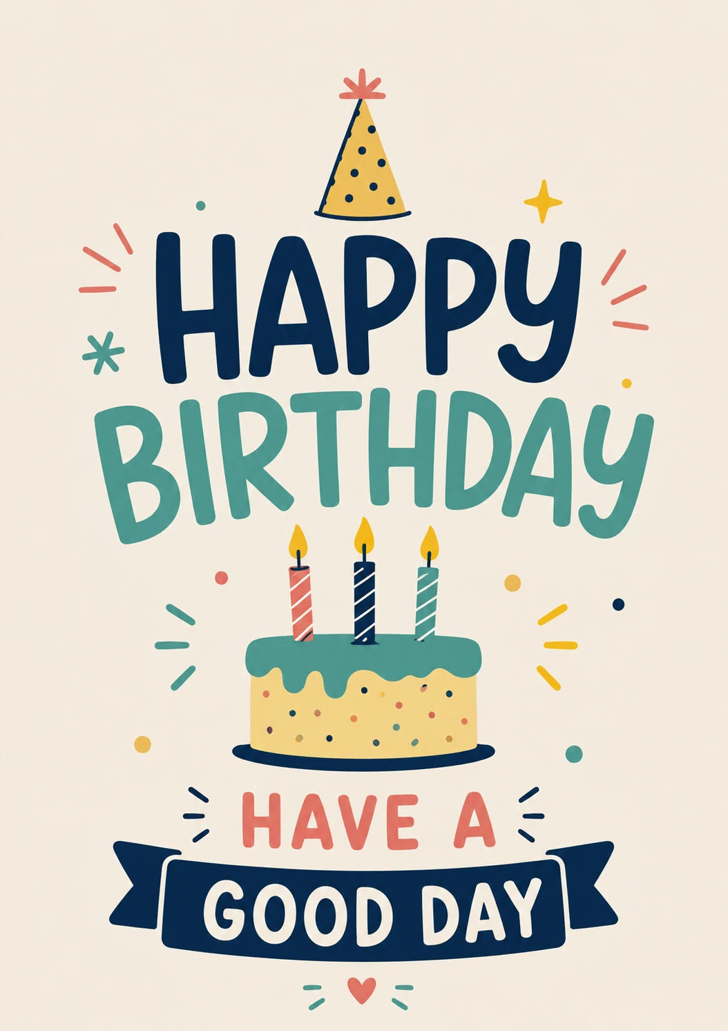 Colourful Party Hat and Cake 13th Birthday Card