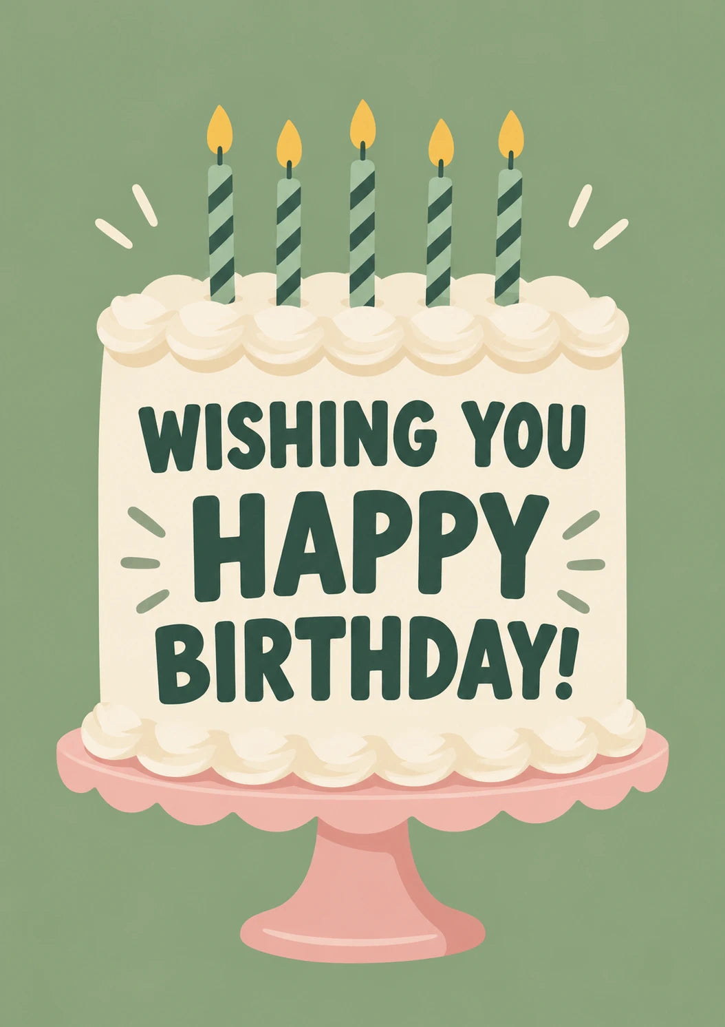 Green Cake with Candles Happy Birthday Card