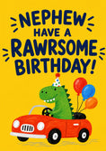 Load image into Gallery viewer, Funny Dinosaur Driving Car Nephew Birthday Card for Him
