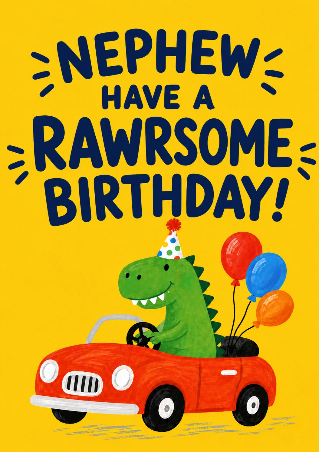 Funny Dinosaur Driving Car Nephew Birthday Card for Him