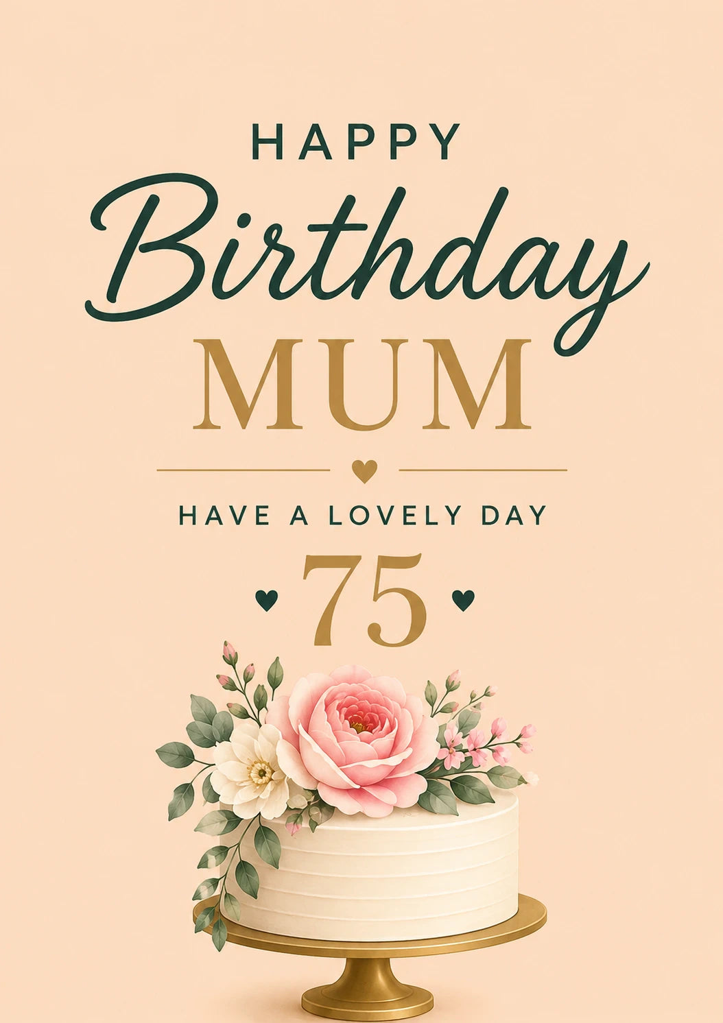 Floral Cake 75th Birthday Card for Her