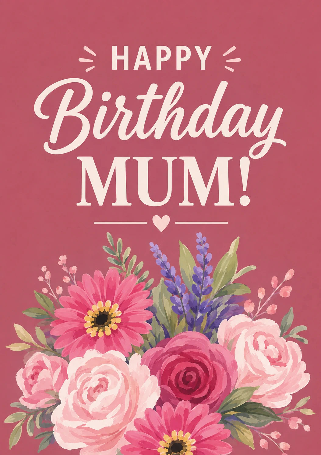 Pink Floral Bouquet Mum 95th Birthday Card for Her