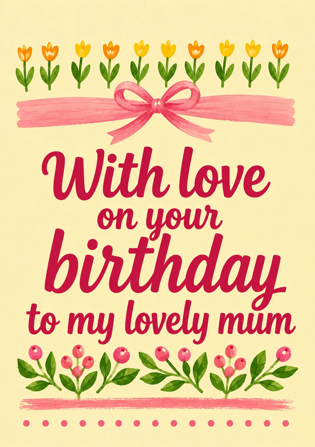 Floral Tulip Bow Lovely Mum 80th Birthday Card for Her