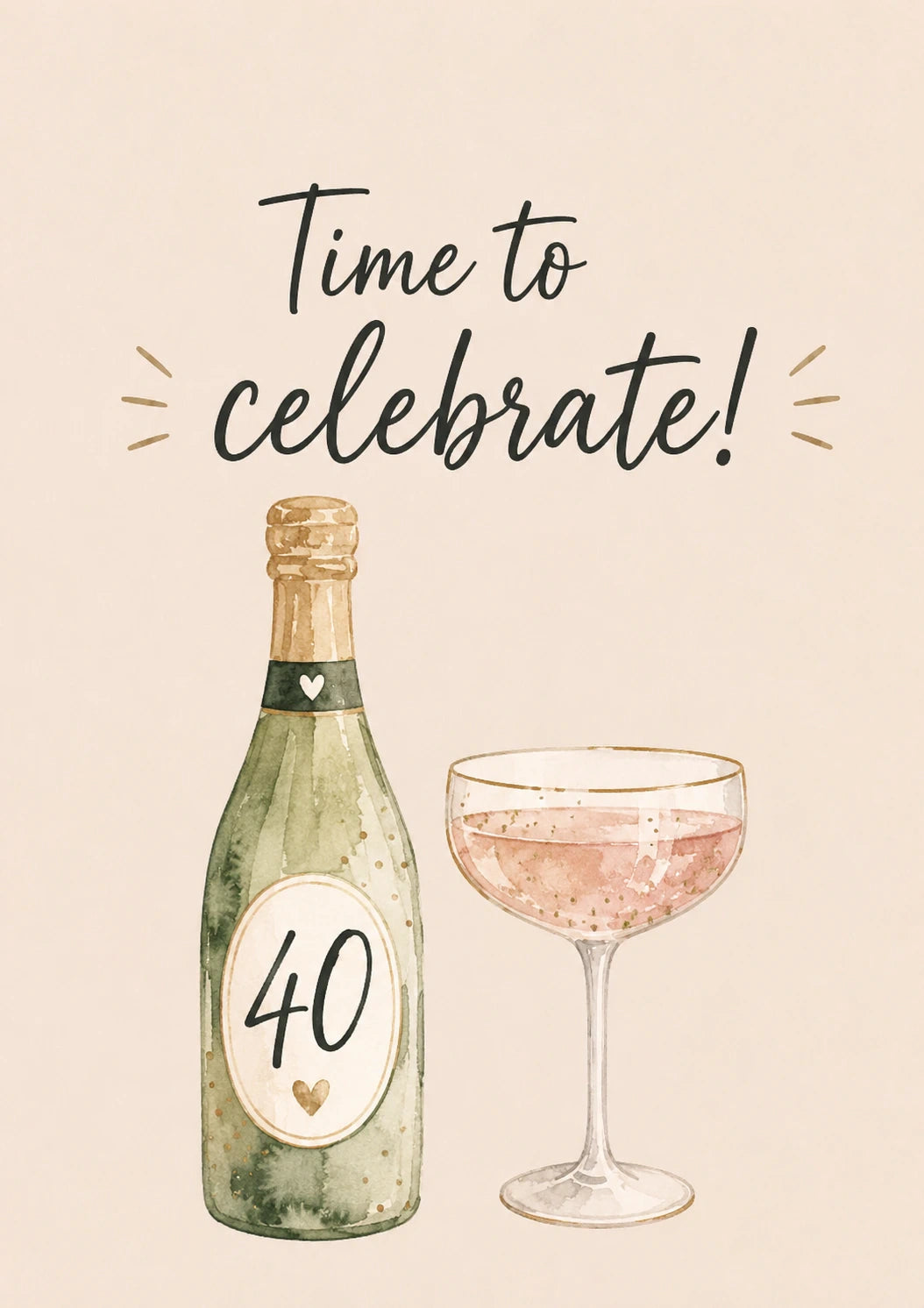 Champagne Bottle Toast 40th Birthday Card for Her