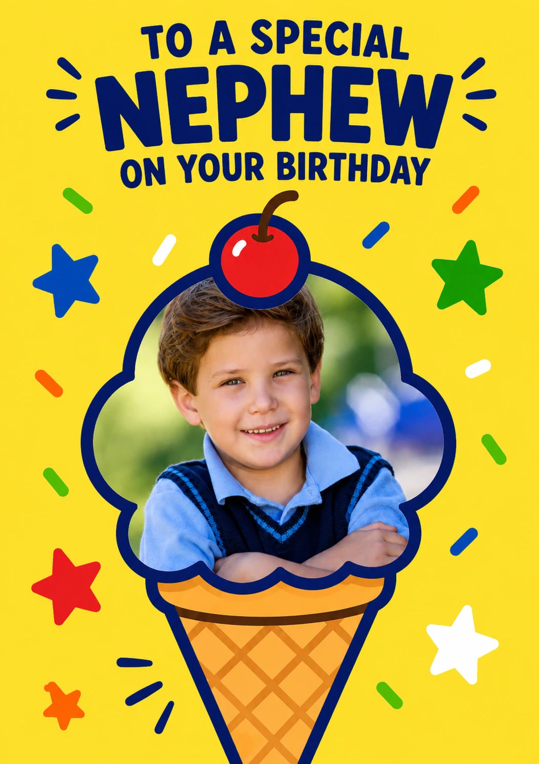 Ice Cream Cone Special Nephew Photo Upload Birthday Card for Him