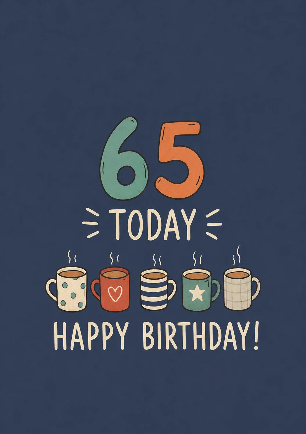 Illustrated Coffee Mugs 65th Birthday Card