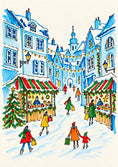 Load image into Gallery viewer, Snowy Christmas Market Street Scene Christmas Card
