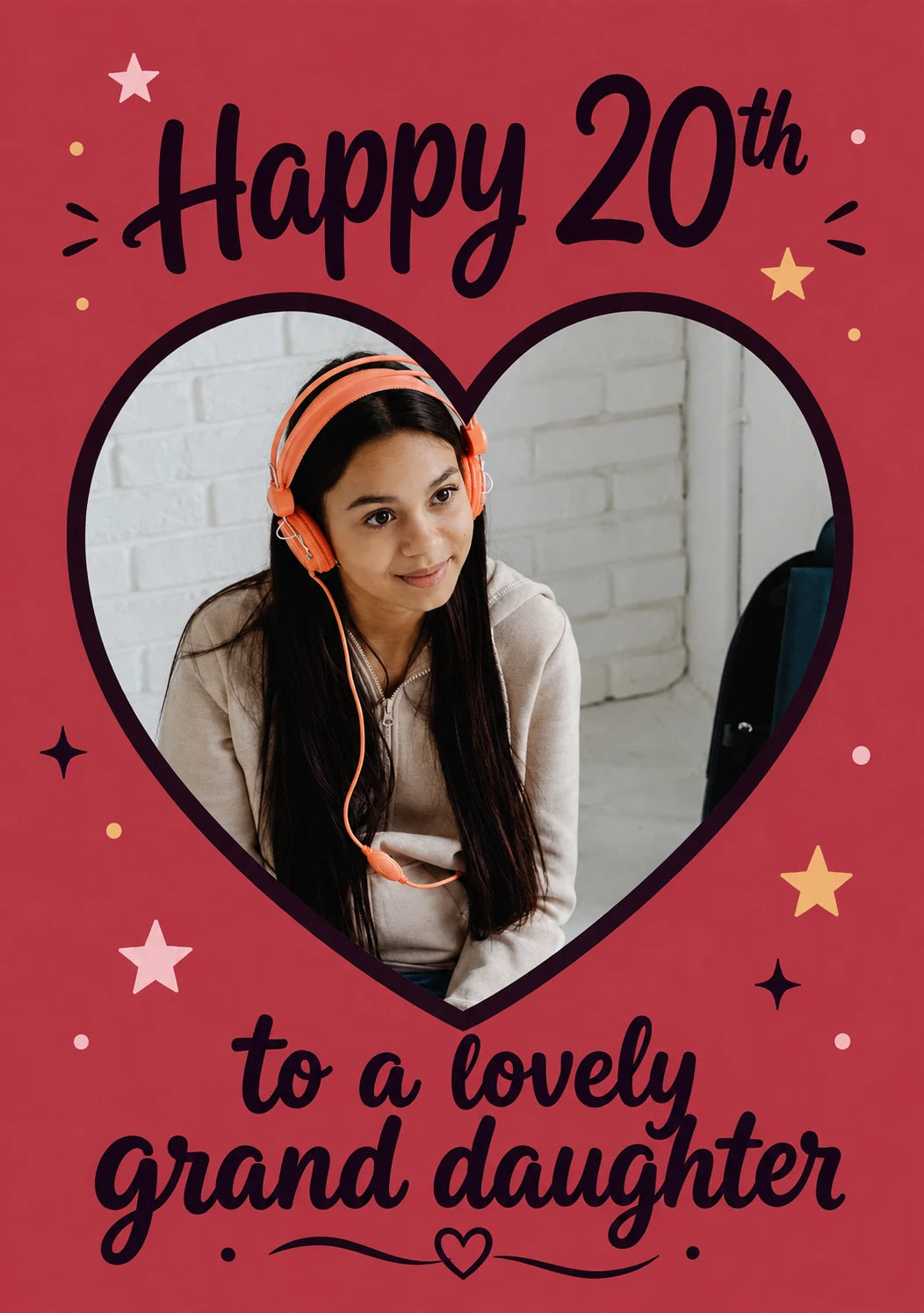 Happy 20th Granddaughter Heart Photo Upload Birthday Card for Her