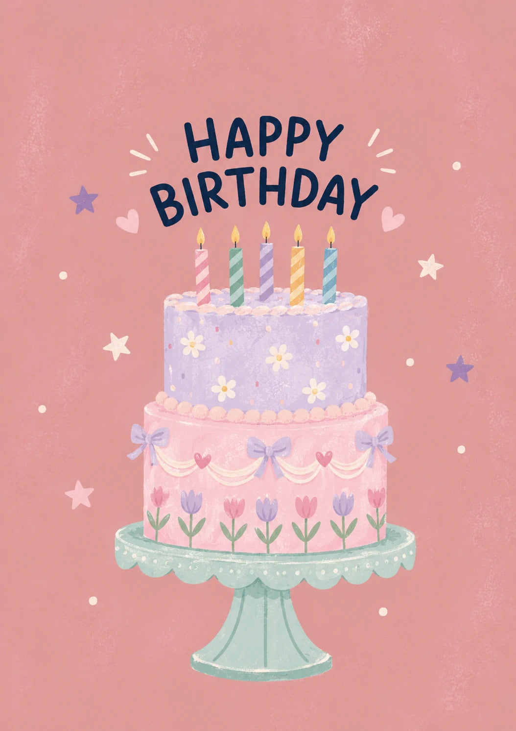 Pastel Floral Tiered Cake 15th Birthday Card for Her