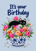 Load image into Gallery viewer, Black Cat Floral Bouquet 19th Birthday Card for Her
