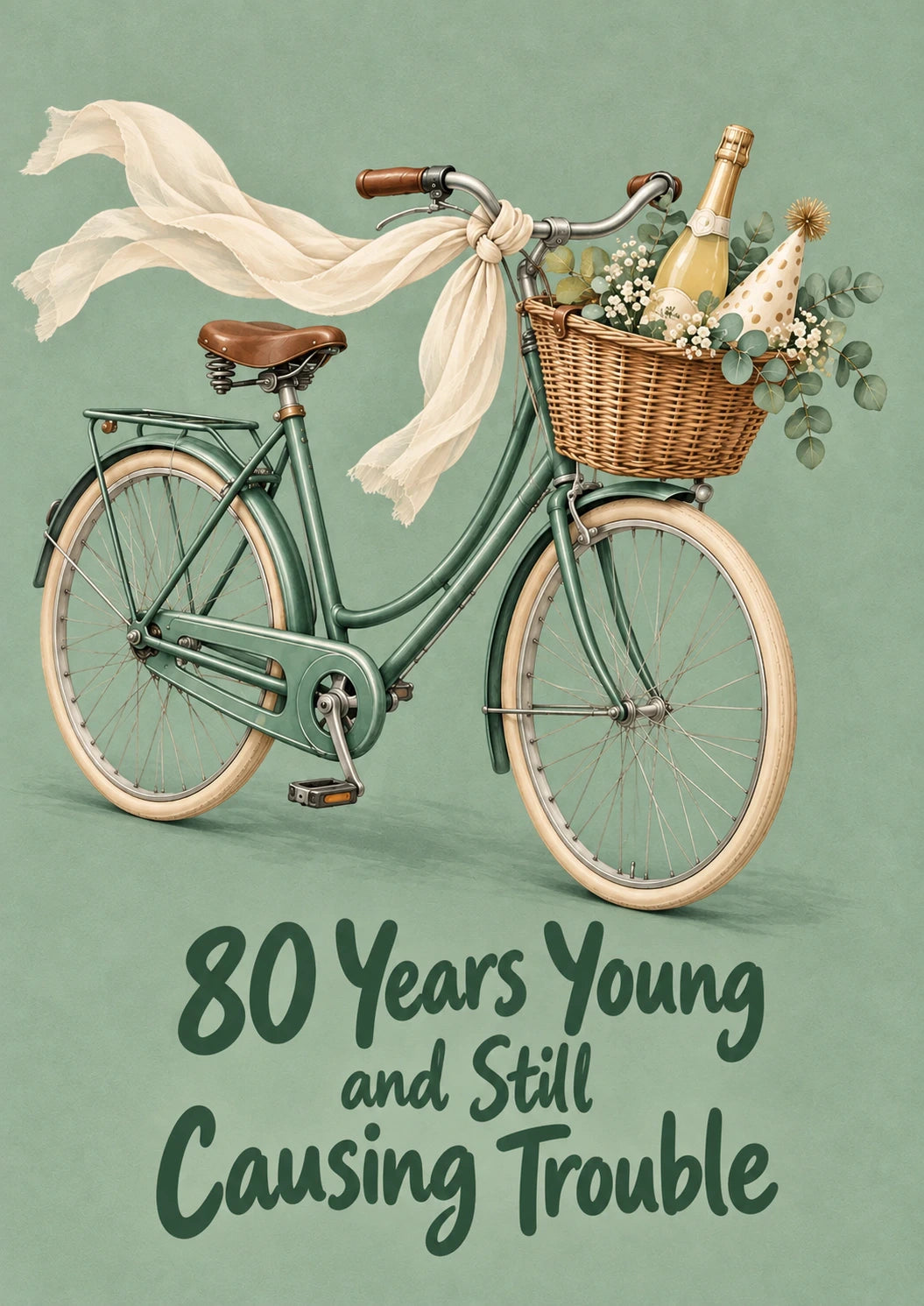 Funny Still Causing Trouble Bicycle 80th Birthday Card for Her