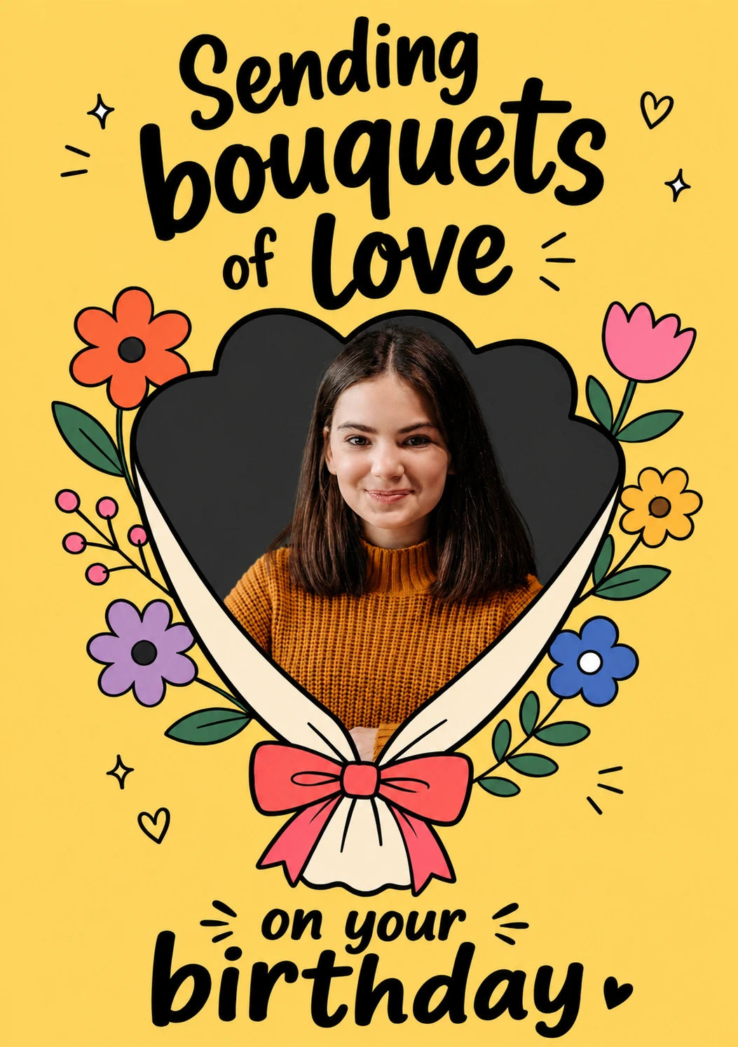 Sending Bouquets of Love Photo Upload Birthday Card for Her