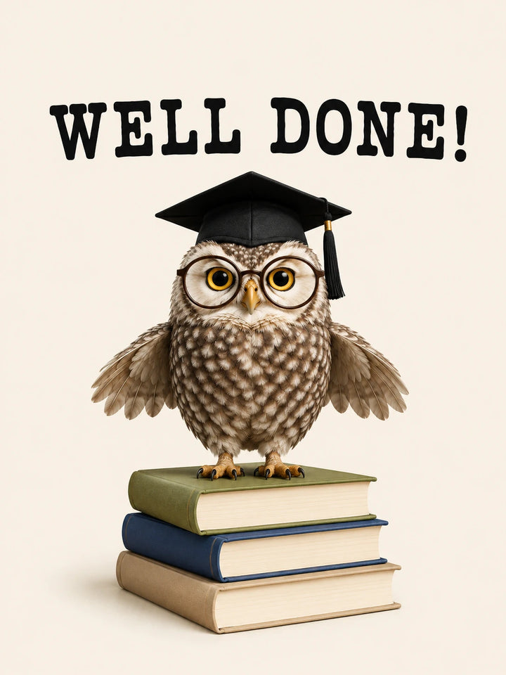 Wise Owl Graduation Cap Well Done Congratulations Card