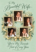 Load image into Gallery viewer, Sage Green Floral Wreath Multiple Photo Upload Anniversary Card for Wife
