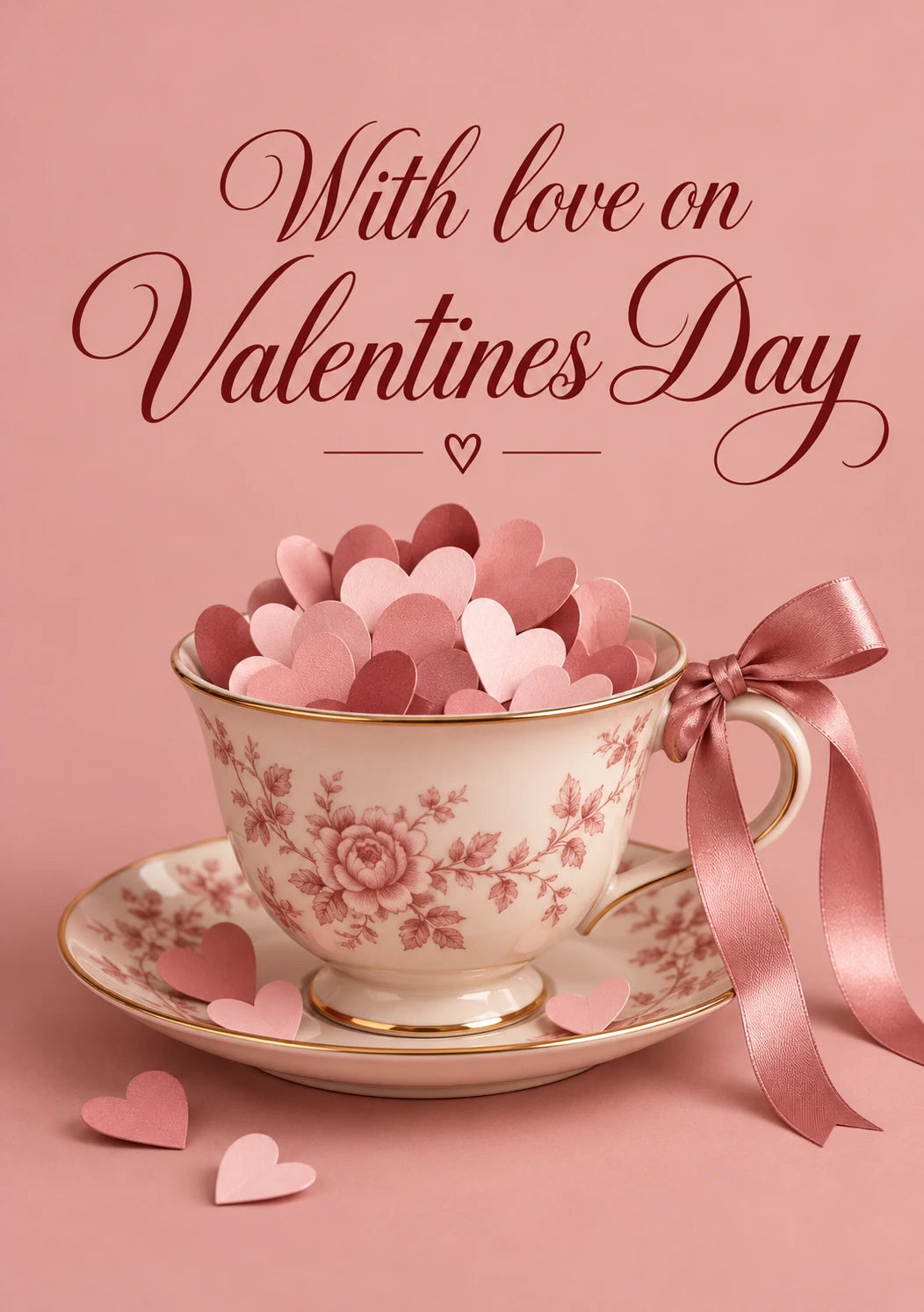 Floral Teacup Hearts Valentine's Day Card for Fiancee