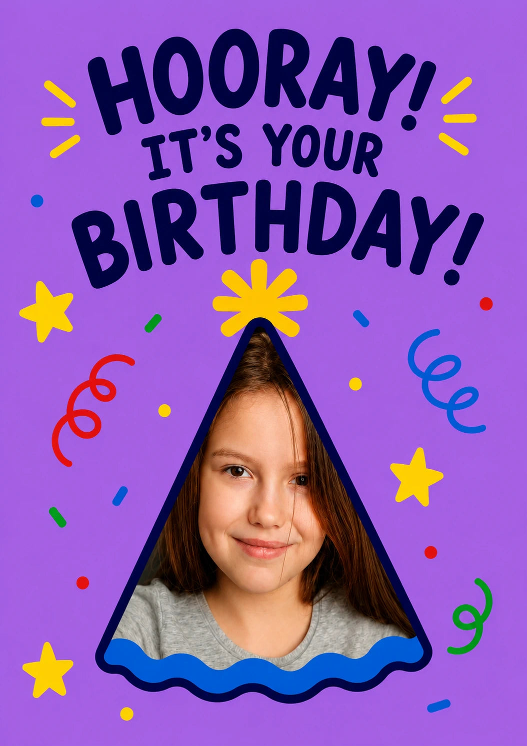 Hooray It's Your Birthday Party Hat Photo Upload Birthday Card