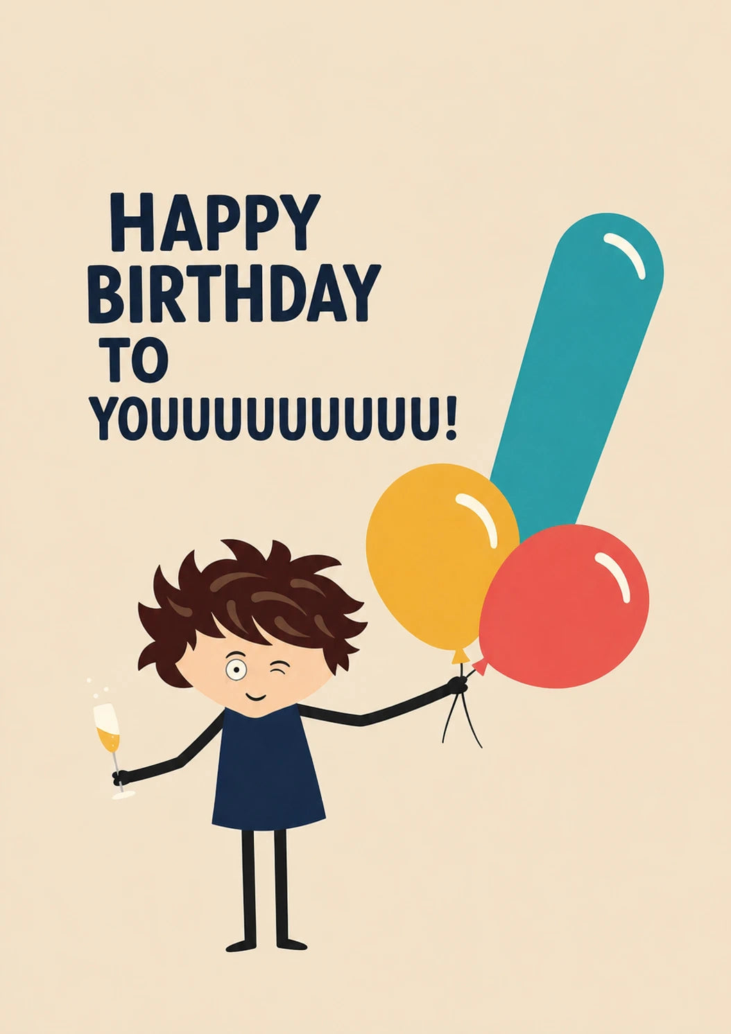 Winking Girl with Balloons Happy Birthday Card for Her