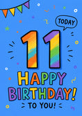 Load image into Gallery viewer, Rainbow Confetti Bunting 11th Birthday Card for Kids

