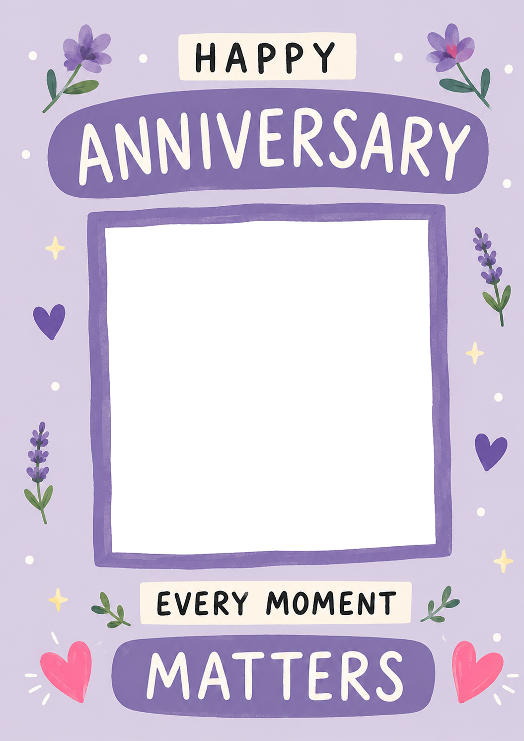 Purple Floral Every Moment Matters Photo Upload Anniversary Card