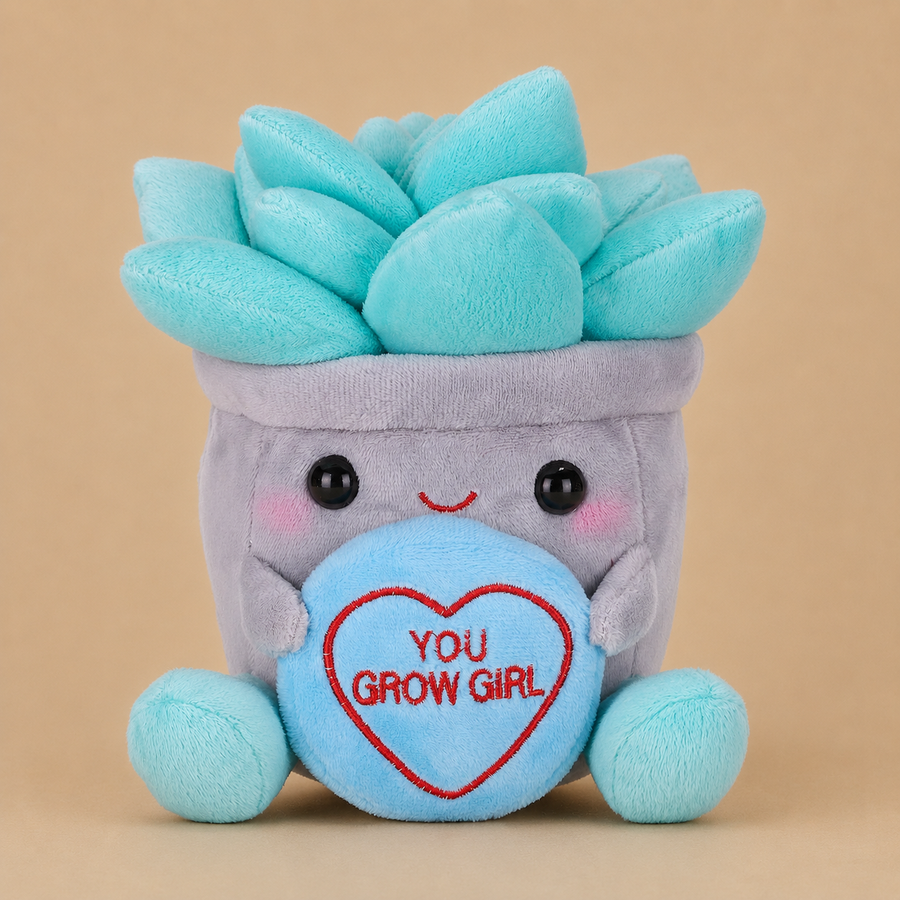 18cm Swizzels Love Hearts "You Grow Girl" Succulent Flowerpot Plant Plush Soft Toy